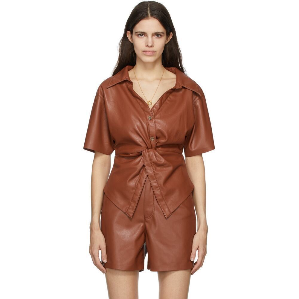 Nanushka Vegan Thora Leather Shirt Short Sleeve Women's Size XL